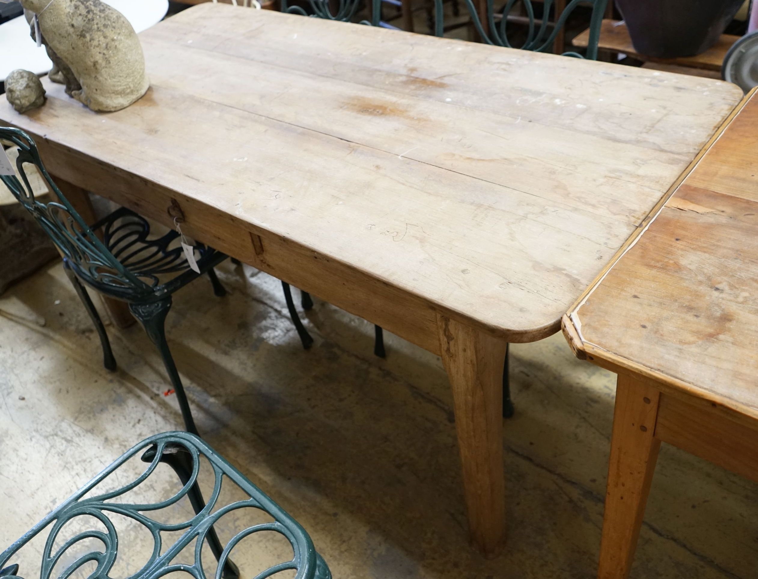 A 19th century French oak rectangular kitchen table, length 164cm, depth 78cm, height 72cm
